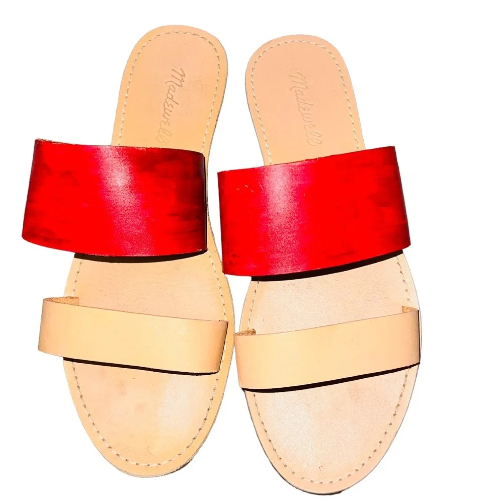 Madewell The Boardwalk Womens 9.5 Sandals Double Strap Slide Brown Leather AH748